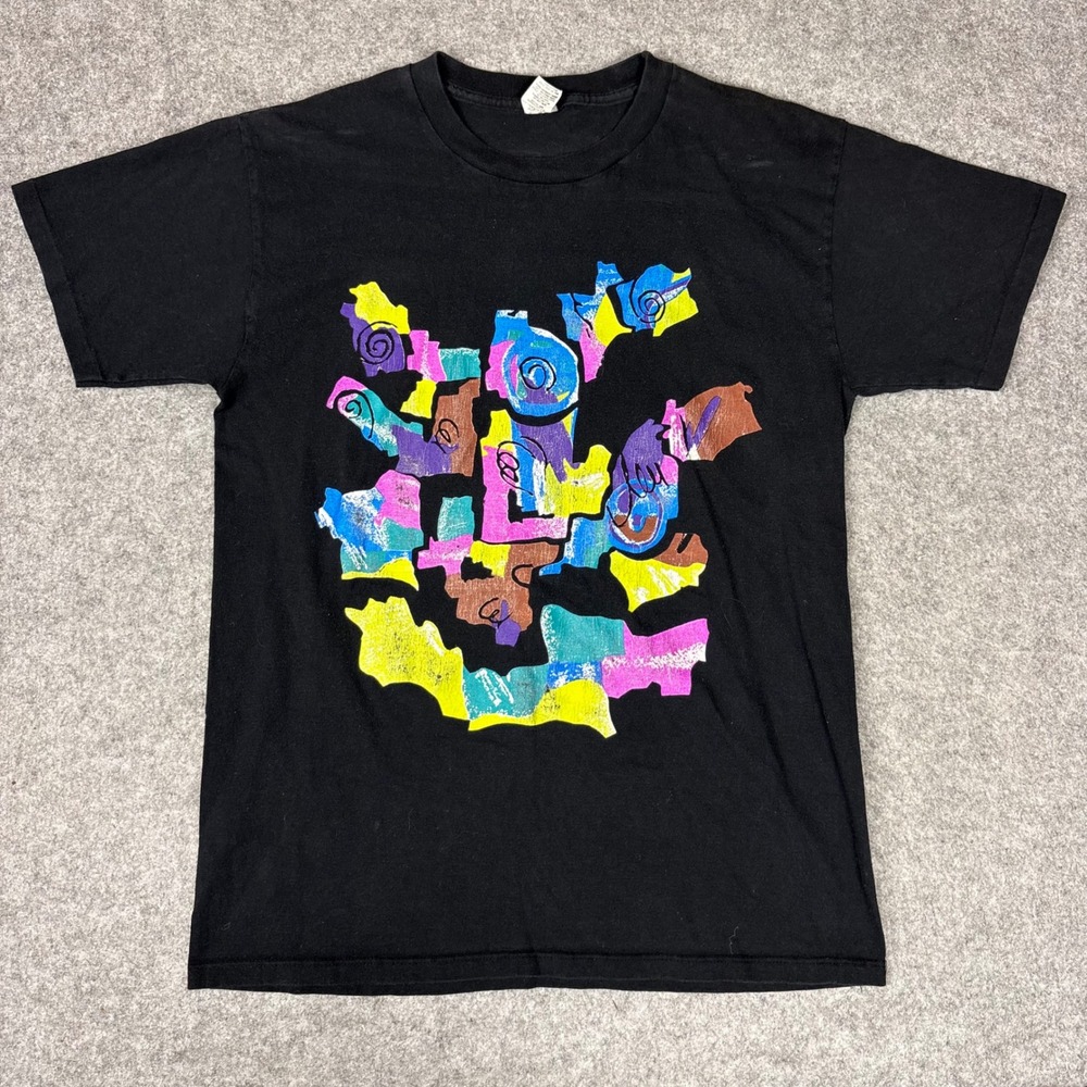 Vintage Danskin Abstract Graphic T-Shirt Black Single Stitch Made in USA Small